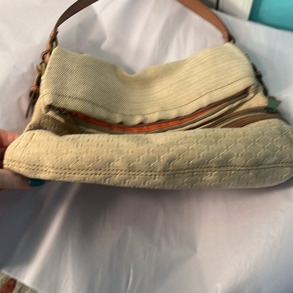 Fossil Explorer Bag Foldover Flap Canvas & Leather Zip Top Magnetic Closure - Picture 9 of 12